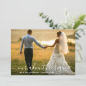 Moderne, trendige Schrift Unser Abenteuer beginnt  Dankeskarte (Stehend Vorderseite)