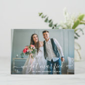 Moderne, trendige Schrift Wir Got Verheiratete Fot Dankeskarte (Stehend Vorderseite)