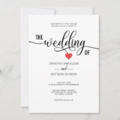 Moderne trendige Schwarz-weiß- & Rothalbherzen Hoc Einladung (Vorderseite)