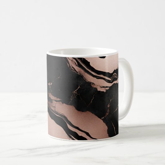 Moderne trendige schwarze Roségold-Marmor-Optik Kaffeetasse (VorderseiteRechts)