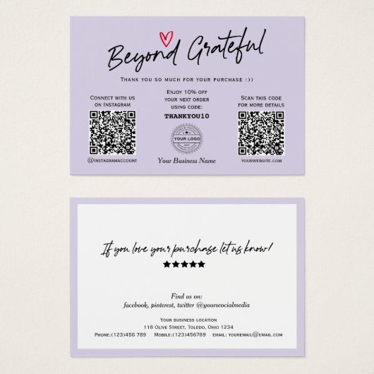 Moderne, trendige Script-Chic QR Code Geschenkguts (Vorne & Hinten)