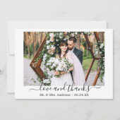 Moderne, trendige Script-Liebe dank Wedding Foto Dankeskarte (Vorderseite)
