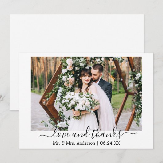 Moderne, trendige Script-Liebe dank Wedding Foto Dankeskarte (Vorne/Hinten)