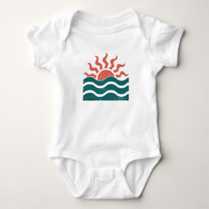 Moderne trendige Sommer tropischer Strand Sonnenun Baby Strampler