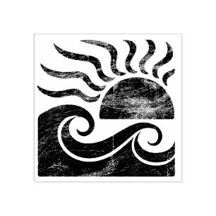 Moderne trendige Sommer tropischer Strand Sonnenun Gummistempel