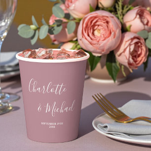 Moderne Trendige Staubige Rosen Schrift Hochzeit Pappbecher