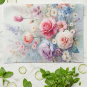 Moderne trendige stilvolle Wasserfarben Blumen Geschirrtuch (Gefaltet)