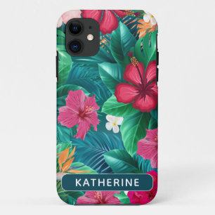 Moderne trendige tropische Blume und Blätter Monog Case-Mate iPhone Hülle