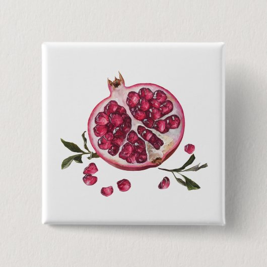 Moderne trendige Wasserfarbe Granatapfel Button (Vorderseite)