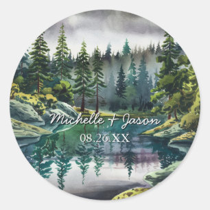 Moderne trendige Wasserfarbengebirge Hochzeit Runder Aufkleber