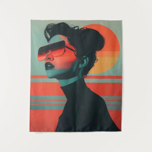 Moderne trendige weibliche Retro-Sonnencreme Wandteppich (Vorderseite)