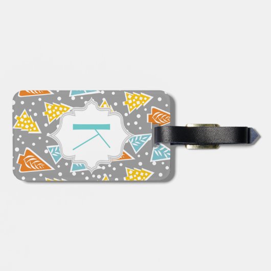 Moderne, trendige Weihnachtsbäume, monogramm Gepäckanhänger (Rückseite horizontal)