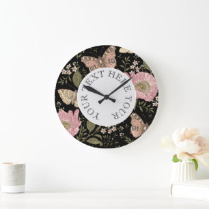 Moderne trendige Wildblumen-Botanik-Blumen-Monogra Große Wanduhr