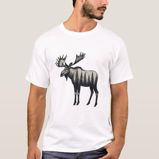 Moderne trendige Winterwald-Elch T-Shirt (Vorderseite)