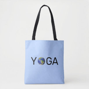 Moderne trendige Yoga-Erde auf hellblau Tasche