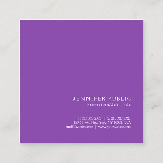 Moderne Trending Elegante Violet Seide Finish Luxu Quadratische Visitenkarte (Rückseite)