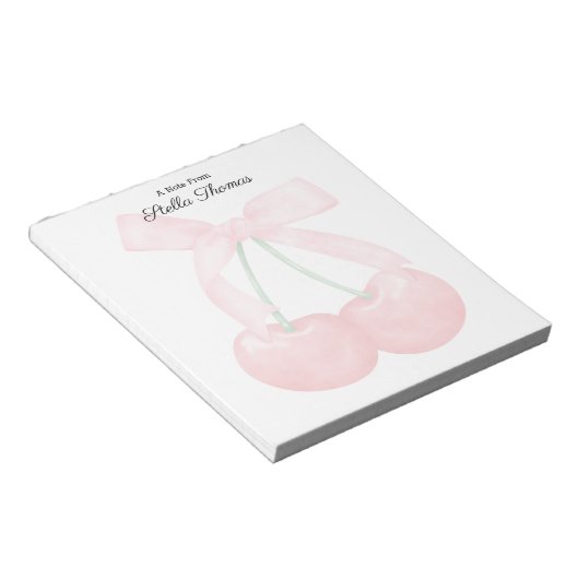 Moderne Trendkirschen für Monogramm mit rosa Bogen Notizblock (angewinkelt)