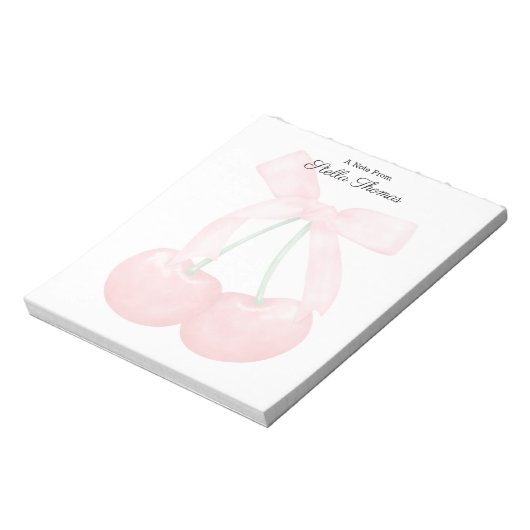 Moderne Trendkirschen für Monogramm mit rosa Bogen Notizblock (Rotiert)