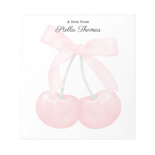Moderne Trendkirschen für Monogramm mit rosa Bogen Notizblock (Vorderseite)