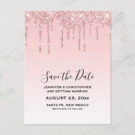 Moderne Trendrosa Imitate Glitzer Save the Date Postkarte