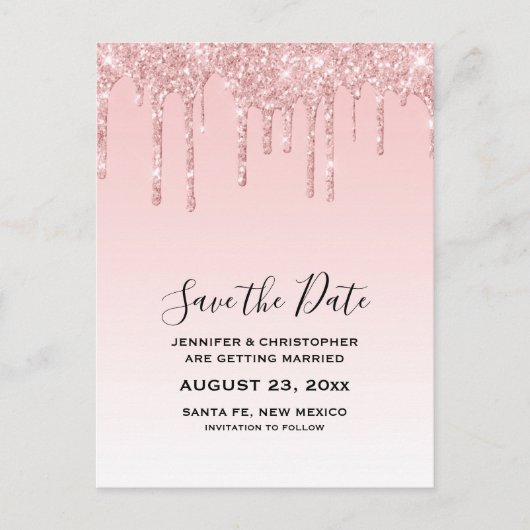 Moderne Trendrosa Imitate Glitzer Save the Date Postkarte (Vorderseite)