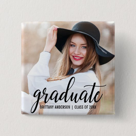 Moderne Trendy Abschluss Foto Ankündigung Button (Vorderseite)