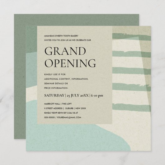 MODERNE TRENDY ABSTRAKT AQUA BLAUE ART GRAND ÖFFNU EINLADUNG (Vorne/Hinten)