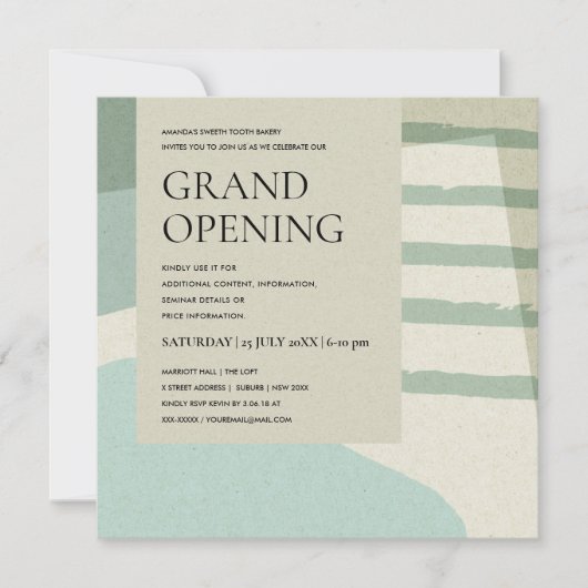 MODERNE TRENDY ABSTRAKT AQUA BLAUE ART GRAND ÖFFNU EINLADUNG (Vorderseite)