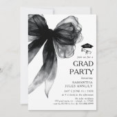 Moderne Trendy Black Bow Graduation Party Einladung (Vorderseite)