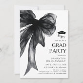 Moderne Trendy Black Bow Graduation Party Einladung (Vorderseite)