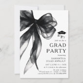 Moderne Trendy Black Bow Graduation Party Einladung (Vorderseite)