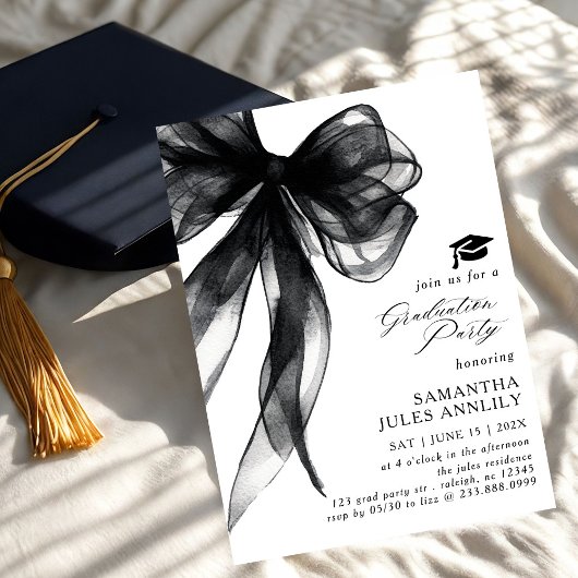 Moderne Trendy Black Bow Graduation Party Einladung