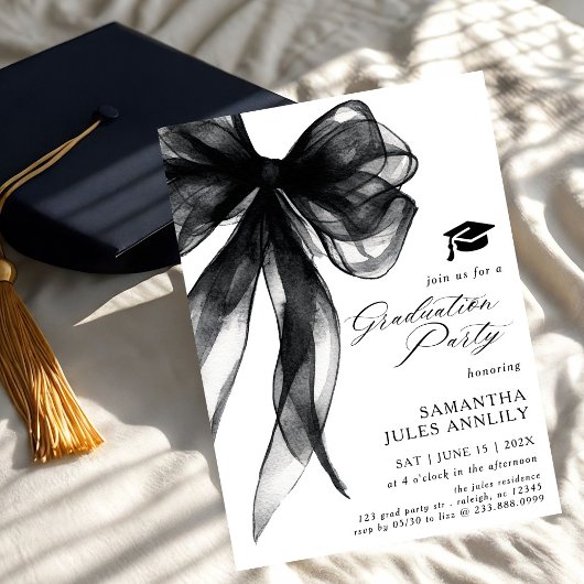Moderne Trendy Black Bow Graduation Party Einladung