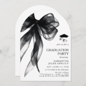Moderne Trendy Black Bow Graduation Party Einladung (Vorne/Hinten)