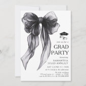 Moderne Trendy Black Bow Graduation Party Einladung (Vorderseite)