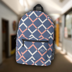 Moderne Trendy Blue and Pink Monogram Initials Bedruckter Rucksack
