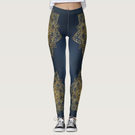 Moderne Trendy Blue Gold Mandala Leggings