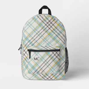 Moderne Trendy Blue Karo Kariert Monogram Initials Bedruckter Rucksack