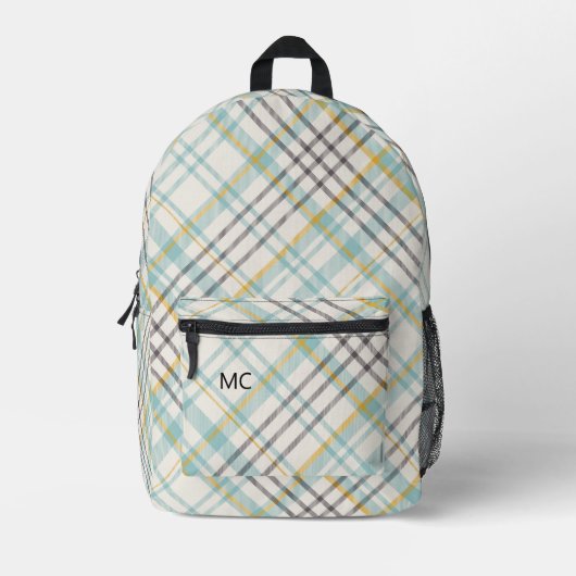 Moderne Trendy Blue Karo Kariert Monogram Initials Bedruckter Rucksack (Vorderseite)