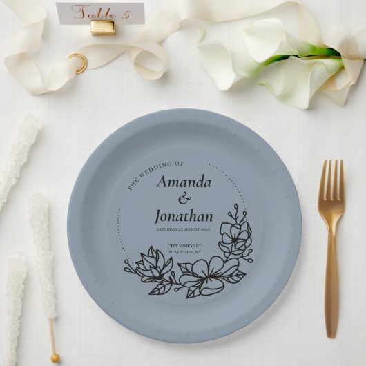 Moderne trendy Blue Leaf Wreath Wedding Pappteller (Hochzeit)