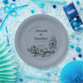 Moderne trendy Blue Leaf Wreath Wedding Pappteller (Party)