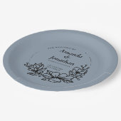 Moderne trendy Blue Leaf Wreath Wedding Pappteller (Schrägansicht)