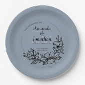 Moderne trendy Blue Leaf Wreath Wedding Pappteller (Vorderseite)