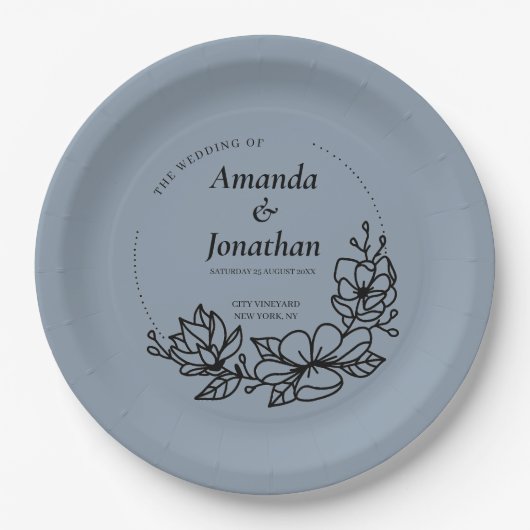 Moderne trendy Blue Leaf Wreath Wedding Pappteller (Vorderseite)