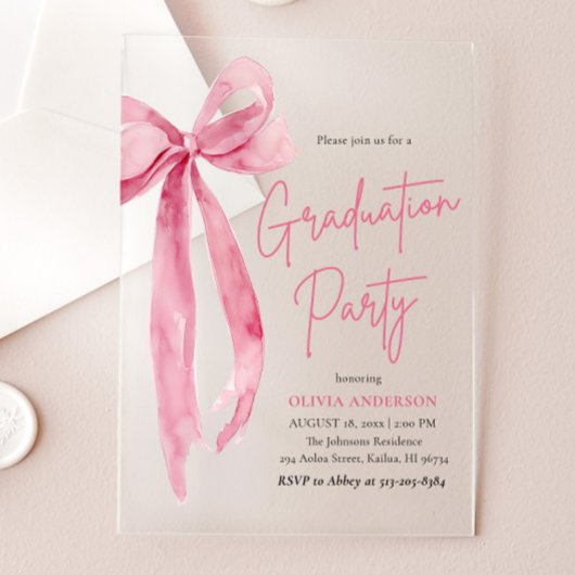 Moderne Trendy Blush Pink Bow Graduation Party Acryleinladungen