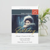 MODERNE TRENDY BRUSH SCRIPT FOTO JEDEN ALTER GEBUR EINLADUNG (Stehend Vorderseite)