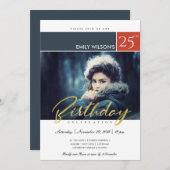 MODERNE TRENDY BRUSH SCRIPT FOTO JEDEN ALTER GEBUR EINLADUNG (Vorne/Hinten)