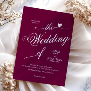 Moderne trendy Burgundy Heart Wedding Einladung
