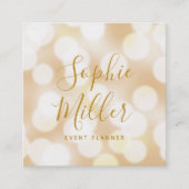 Moderne Trendy Calligraphy Champagne Bokeh Lights Quadratische Visitenkarte (Vorderseite)