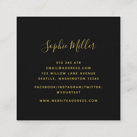 Moderne Trendy Calligraphy Dark Bokeh Lights Quadratische Visitenkarte (Rückseite)